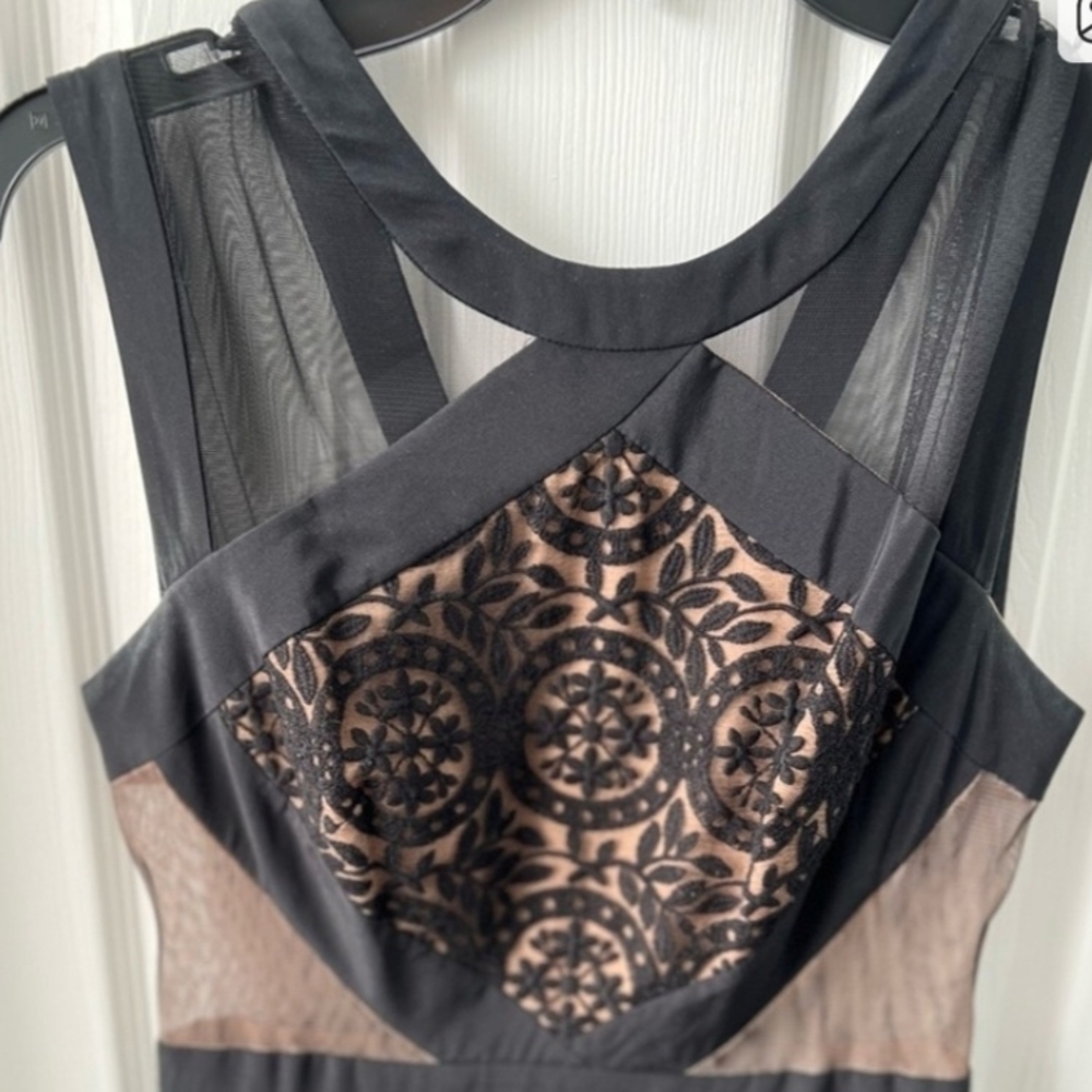 BCBGMaxAzria Elegant Black Sheer Lace Gown - Picture 2 of 11